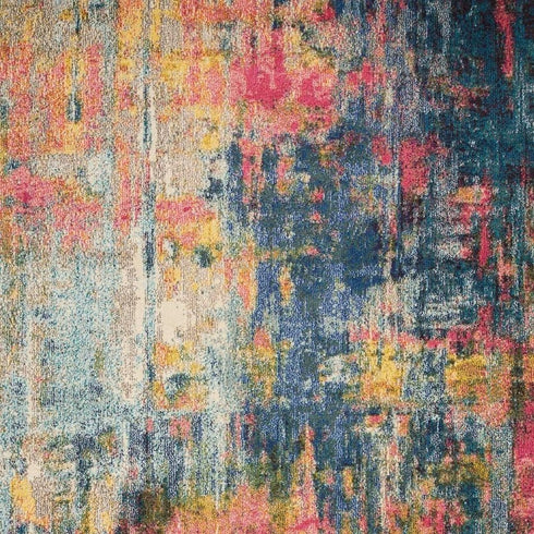2' X 6' Blue And Yellow Abstract Power Loom Non Skid Area Rug